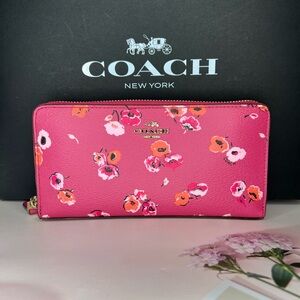 NWT Coach Floral Accordion Zip Wallet Pink Dahlia Wildflower Print F53770